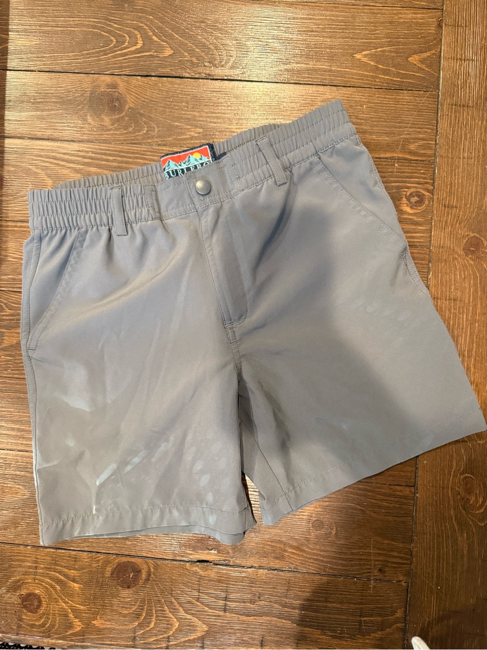 BURLEBO Gray Elastic Waist Outdoor Shorts with Colorful Logo Patch